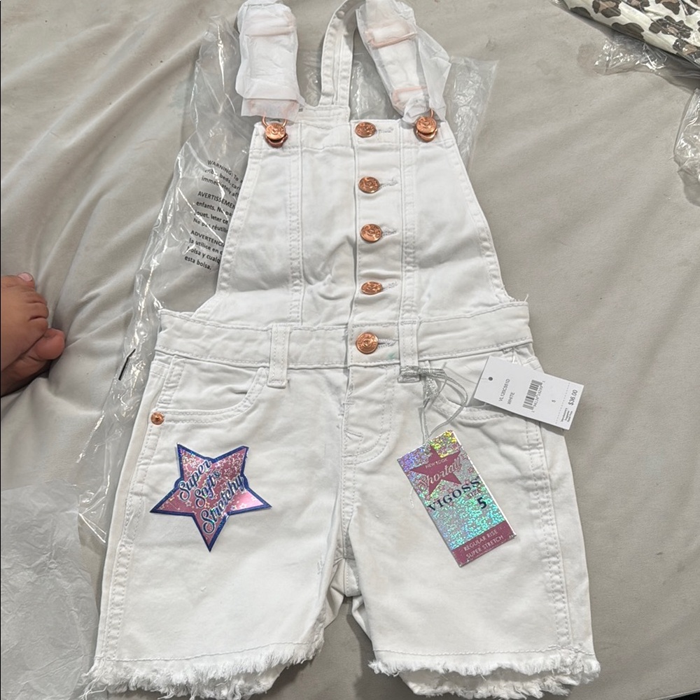 White Kids Denim Overalls with Star Patch